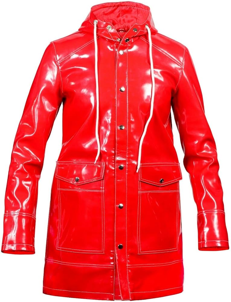 Amazon.com: Mens PVC red Hooded Long Coat : Clothing, Shoes & Jewelry